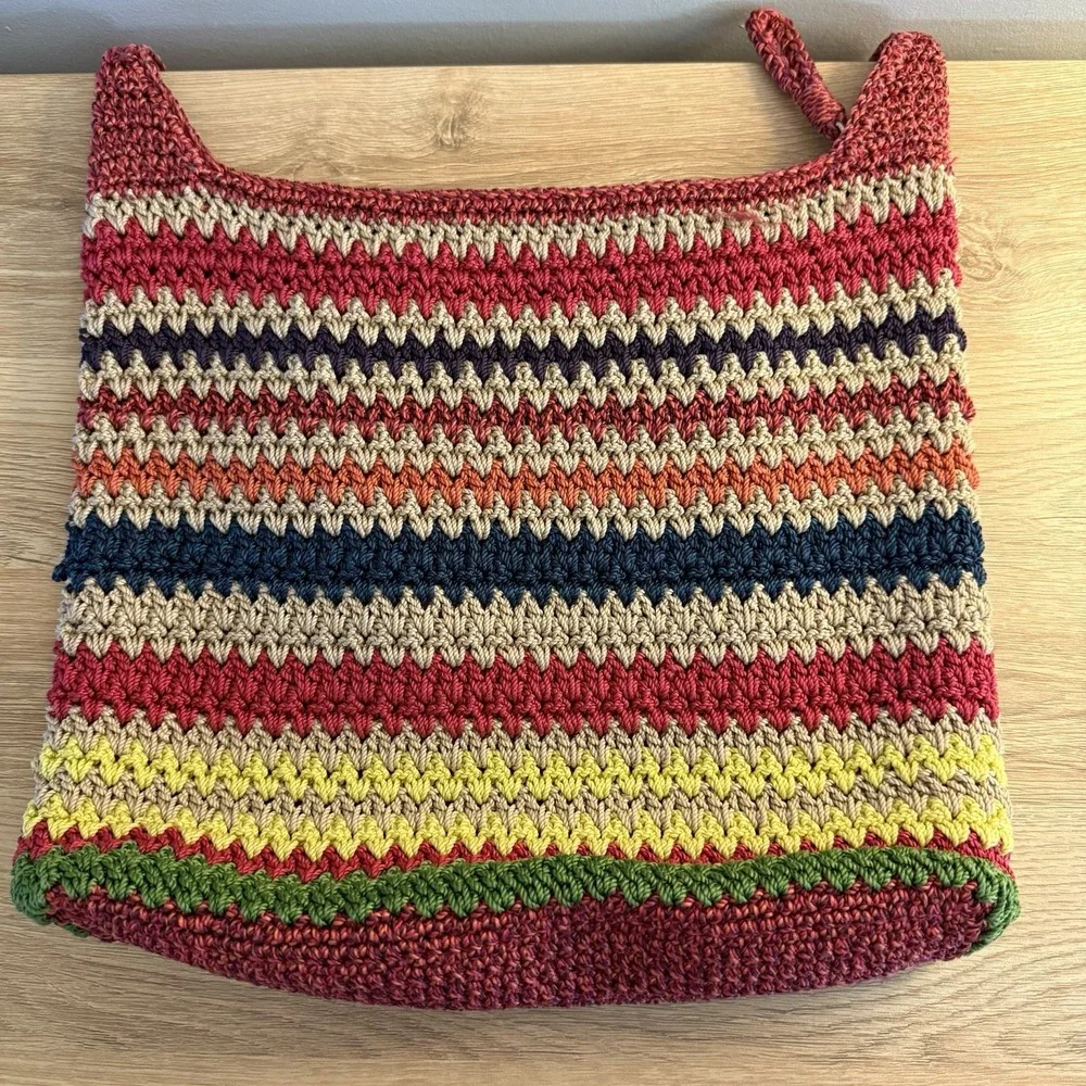 The Sak Crochet Shoulder Bag Multicolor Knit Stripe Hobo Purse Boho Slouch Tote - Picture 2 of 11